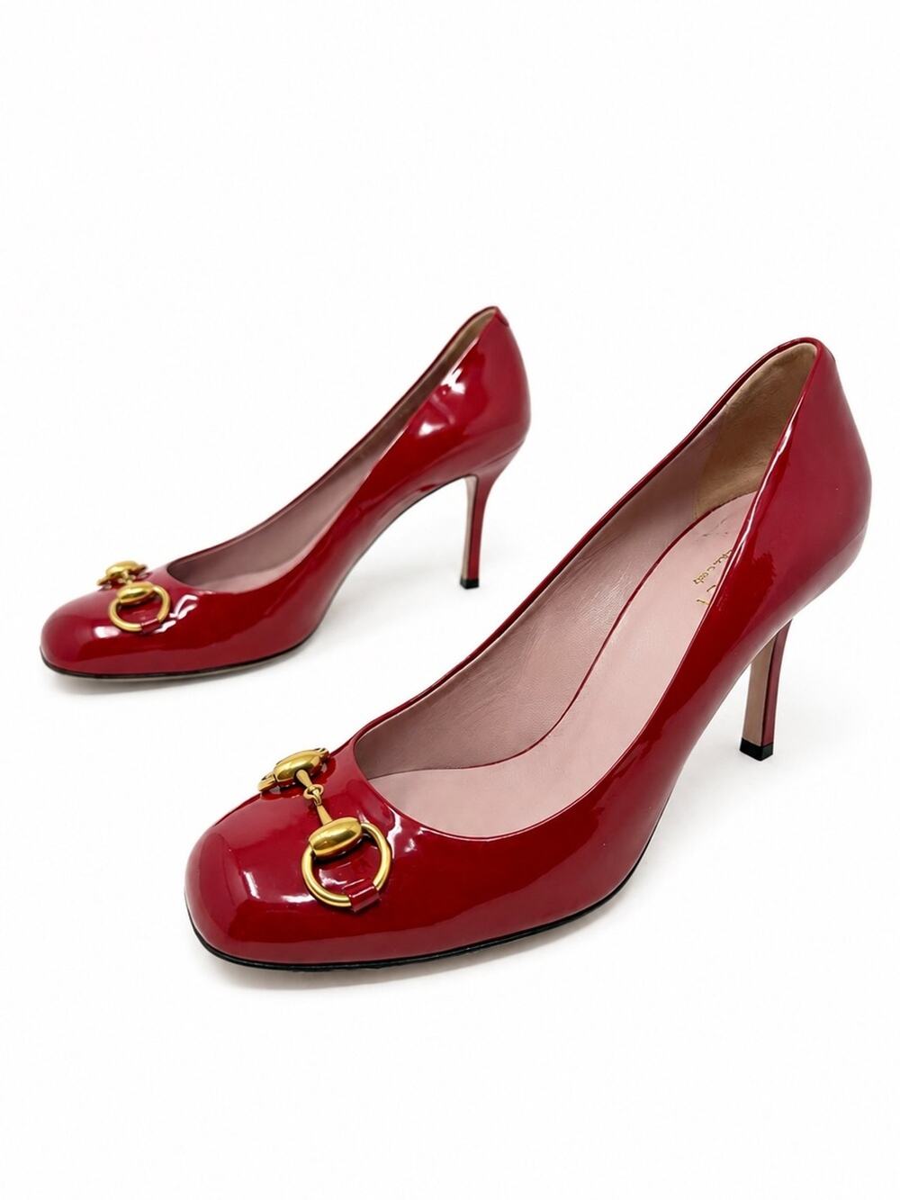 Gucci Red Patent Leather Horsebit Pumps Heels Womens Size EU 38.5